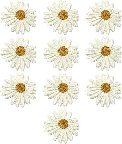 Calidaka 10pcs daisy بقع مطرزة حساسة ، خياطة إصلاح الأزهار تصحيح DIY لزخارف السراويل الجينز (أبيض/10 ٪) in Kuwait