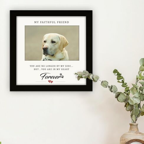 MyPawlets Dog Memorial Frame ، هدايا تذكارية للحيوانات الأليفة لفقدان الكلاب ، هدايا التعاطف لفقدان الحيوانات الأليفة ، إطار خشبي للصور 4x6 ، حصيرة عرض ، مع ملصقات للاسم/التواريخ in Kuwait