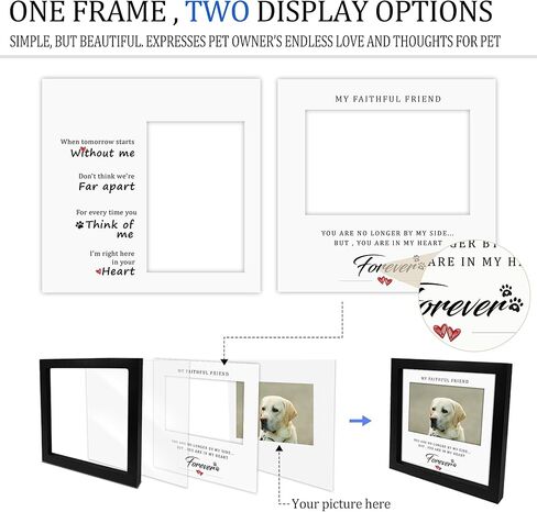 MyPawlets Dog Memorial Frame ، هدايا تذكارية للحيوانات الأليفة لفقدان الكلاب ، هدايا التعاطف لفقدان الحيوانات الأليفة ، إطار خشبي للصور 4x6 ، حصيرة عرض ، مع ملصقات للاسم/التواريخ in Kuwait