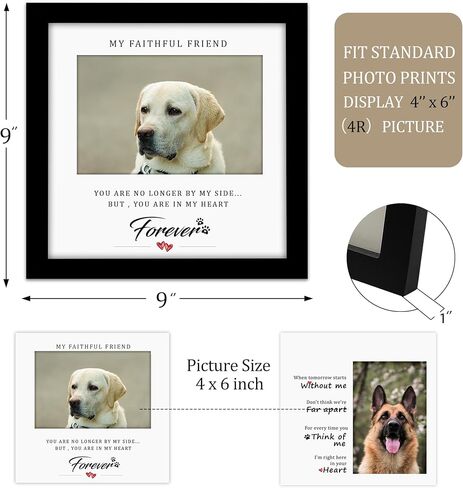 MyPawlets Dog Memorial Frame ، هدايا تذكارية للحيوانات الأليفة لفقدان الكلاب ، هدايا التعاطف لفقدان الحيوانات الأليفة ، إطار خشبي للصور 4x6 ، حصيرة عرض ، مع ملصقات للاسم/التواريخ in Kuwait