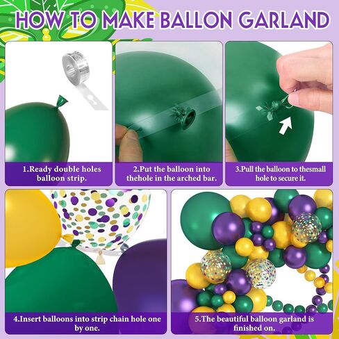 Amandir Mardi Gras Decorations Balloons Arch Garland Kit with Fringe Table Skirt Mardi Gras Masks, Purple Green Gold Confetti Balloons for Mardi Gras Fat Tuesday Carnival Birthday Party Supplies in Saudi Arabia