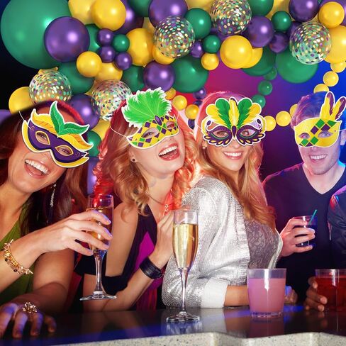 Amandir Mardi Gras Decorations Balloons Arch Garland Kit with Fringe Table Skirt Mardi Gras Masks, Purple Green Gold Confetti Balloons for Mardi Gras Fat Tuesday Carnival Birthday Party Supplies in Saudi Arabia
