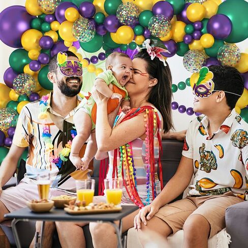 Amandir Mardi Gras Decorations Balloons Arch Garland Kit with Fringe Table Skirt Mardi Gras Masks, Purple Green Gold Confetti Balloons for Mardi Gras Fat Tuesday Carnival Birthday Party Supplies in Saudi Arabia