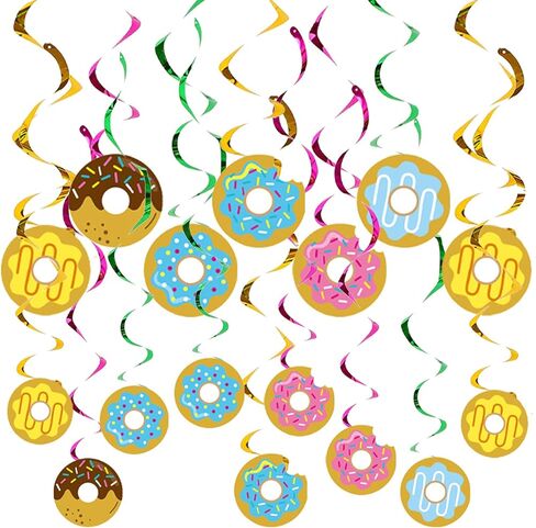 24pcs Donut Hanging Swirl Party Decoration,Donut Party Supplies, Suitable for Donut Party Decoration Supplies (Black Orange) in Kuwait