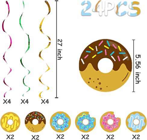 24pcs Donut Hanging Swirl Party Decoration,Donut Party Supplies, Suitable for Donut Party Decoration Supplies (Black Orange) in Kuwait