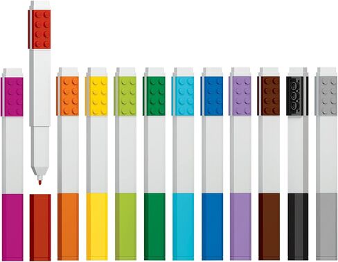 IQ LEGO Stationery Colored Marker 12 Pack with 4x2 Building Bricks - Fine Point (51644) in Saudi Arabia