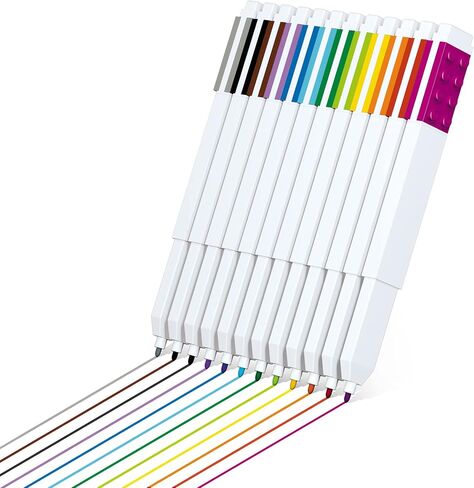 IQ LEGO Stationery Colored Marker 12 Pack with 4x2 Building Bricks - Fine Point (51644) in Saudi Arabia