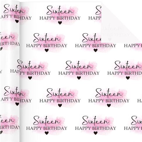 WRAPAHOLIC 16th Birthday Wrapping Paper Roll - Mini Roll - 17 Inch x 16.5 Feet - Blusher and Sixteen Happy Birthday Wrapping Paper for Girls Birthday, Baby Shower, Party in Saudi Arabia