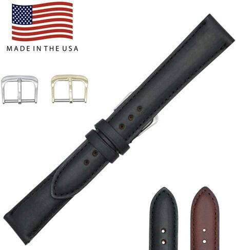 صُنع في الولايات المتحدة الأمريكية - حزام ساعة من جلد Horween Chromexcel الأصلي باللونين الأسود والبني بأحجام قصيرة ومنتظمة وطويلة - إبزيم ذهبي وفضي ودبابيس متضمنة - المصنع مباشرة 16 مم 17 مم 18 مم 19 مم 20 مم 22 مم 24 مم in Kuwait