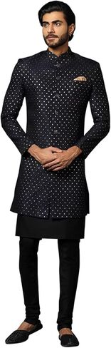 KISAH Men's Cream Jacquard Indowestern Sherwani Kurta & Pajama Set – Regular Fit, Mandarin Collar |Indian Ethnic Wedding & Festive Wear in Saudi Arabia