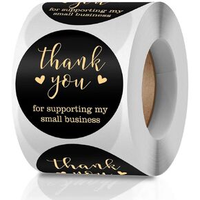 500PCS Thank You Stickers, 1.5 Inch Thank You for Supporting My Small Business Stickers for Greeting Cards Flower Bouquets Self-Adhesive Labels Small Business Packaging Supplies Wraps (Black)