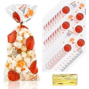 Basketball Treat Bags, 100 PCS Basketball Goodie Bags, Basketball Candy Goody Snack Gift Bags for Team Party Favors Stuffers Basketball Birthday Theme Party Decorations Holiday Candy Party Bags decor