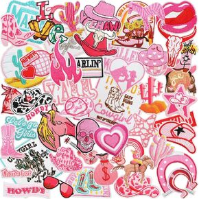 36pcs Cowgirl Iron/Sew on Patches, Fashion Y2K Embroidered Applique, Cool Cute Decoration Stickers for Clothes, Hat, Bag, Shirt, Jeans, Dress (Style C)