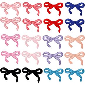 20pcs Bow Patches, 10 Colors Cute Iron On Patches Chenille Applique Pink Bowknot Sewing Patches Embroidery Decor Supply for Clothes Hats Pants Jeans Shirt Jackets Backpacks Bags Girls Kids