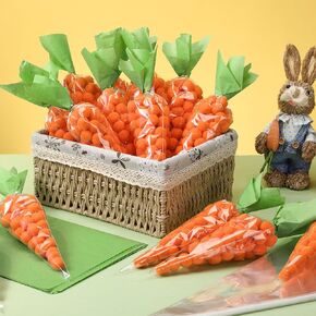 Yexiya 100 Set Easter Carrot Shape Treat Bags Easter Candy Cone Cellophane Triangle Goody Gift Pastic Orange Gift Bag with 100 Pcs Twist Ties for Bunny Party Favor Supplies Cookie Popcorn