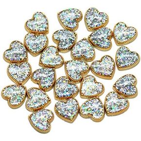 50pcs Gold Resin Cabochons with Iridescent Glitter Sparkle Dots Flat Back Embellishments for Crafts (50pcs Hearts)
