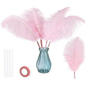 Bulk Pink Ostrich Feathers - 12pcs 12-14inch Crafting Supplies for Centerpiece Table Decorations