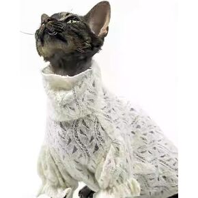 Cat Soft Lace Turtleneck Shirt, Elegant Skin-Friendly Warm Sweater Pullover Clothes for Hairless Sphynx, Devon & All Indoor Kittens (2XL)