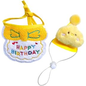 Dog Cat Birthday Bandana and Hat Set, Cat Birthday Party Supplies Pet Birthday Outfit for Cats Kittens Dogs Puppies, Yellow