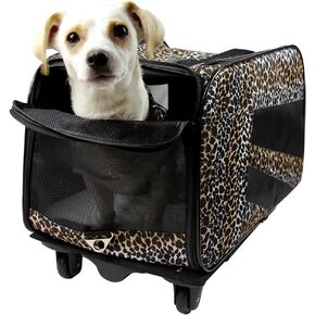 dbest products Pet Smart Cart, Medium, Leopard, Rolling Carrier with Wheels Soft Sided Collapsible Folding Travel Bag, Dog Cat Airline Approved Tote Luggage Backpack