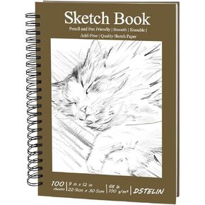 DSTELIN Hardcover Sketchbook, 100 Sheets Spiral Bound Sketch Pad, 9" x 12" Drawing Paper Pad for Marker, Painting, Drawing and Sketching