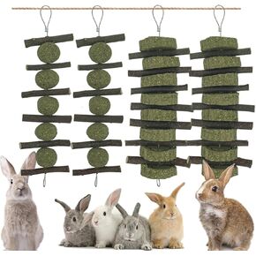Rabbits Bunny Chew Toys Treats Natural Wood Timothy Hay Grass Cakes Balls Chew Toys Treats for Hamster Chinchilla Guinea Pigs 4pcs