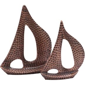 RII Set of 2 Hand Forged Metal Sailing Boat,Nautical Metal Art, Yacht Sculpture for Decoration, Home Office Shelf, Living Room Decorations