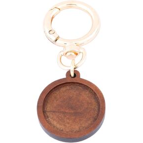 Reidgaller 10pcs 25mm Wood Cabochon Keychain Blanks with Spring Clasp Key Ring DIY Bezel Settings for Jewelry Making Supplies