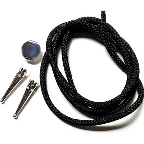 Blank Bolo Tie Kit Sterling Silver Plated Parts Round Slide Smooth Tips Black Cord DIY One Set