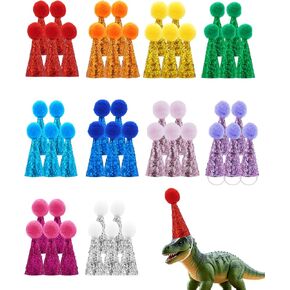 PET SHOW 50 Pack Mini Party Hats for Animal Figures Toys Dinosaurs Tiny Hats for Crafts Colorful Doll Headwear Decorative Adjustable Miniature Cone Hat with Pom Pom Kids Birthday Accessories