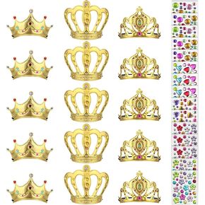15 PCS Foam Crowns with 15 PCS Diamond Stickers DIY Your Own Princess Crowns Bulk for Birthday Baby Shower Wedding Party Supplies