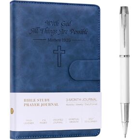 Leather Christian Bible Prayer Journal For Men -Church Notes Notebook – Note Taking & Journaling Kit, Faith-Based Religious Gifts & Bible Study Supplies (Cyan)