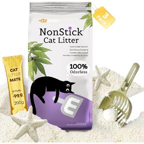 Non-Stick Strong Clumping Cat Litter, Unscented Dust-Free Cassava Cat Litter, Easy to Scoop, Light Color for Health Tracking, for Automatic/Stinless Steel/Plastic Cat Litter Box 3 x 5Lb