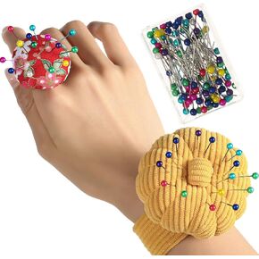 HEYNERIC™ Wrist Pin Cushion for Sewing + Prevent Pricks Ring Pincushion + 100 pcs Sewing Pins | Improved Classic Sewing pin Holder Perfect for Professionals or Sewing Enthusiast. (Mustard) in Saudi Arabia