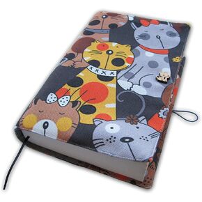 Fabric Book Sleeve Cover, Washable Novel Protector, Cats Design, Padded Planner Cloth Case, Adult for Paperback Bag 5.5 x 8.2 x 1.6