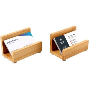 Business Card Holder Bamboo Business Card Display Postcard Holder,Business Card Stand for Office Desk,Sturdy Wooden Card Display for Desktop Suitable for Men Women-2 Pieces