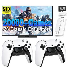 Wireless Retro Game Console, 20,000+ Retro Game Stick, 23 Emulators, 4K HD HDMI TV Game Stick, Includes 2 Wireless 2.4GHz Controllers,Plug & Play Video Games for TV(64GB)