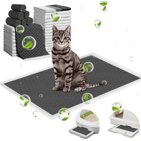 ELEGX 200 Pcs Charcoal Cat Pee Pads Refills 16.9"x11.4" for Tidy Cat Breeze Litter System, Odor-Control Super Absorbency,Leak-Proof,Quick-Dry,6-Layer Thicken Disposable Gel Pads for Under Litter Box