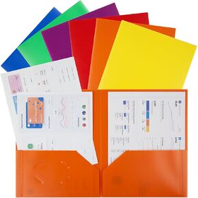 Pocket Folders with Business Card Slot - Extra Tough Folders - Assorted Colors - 6 Pack-for Students, Teachers, Office Staff