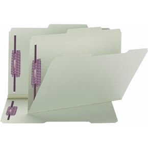 Smead Pressboard Fastener File Folder with SafeSHIELD Fasteners, 2 Fasteners, 2/5-Cut Tab Right of Center Position, Guide Height, 1" Expansion, Legal Size, Gray/Green, 25 per Box (19980)