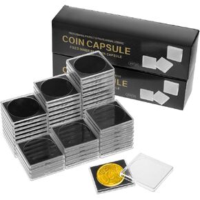 Qwork Coin Collection Cases - 50 قطعة 20/25/30/35/45 ملم كبسولات عملة معدنية من البلاستيك مع حلقات رغوة ، للجمعات والمعارض