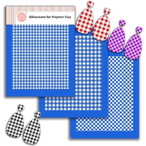 Buffalo Check Silk Screen for Polymer Clay, 3 PCS Hounds Tooth, Gingham, Checkered Silkscreen for Polymer Clay Earring Making, Reusable Silk Screen Stencils for Polymer Clay SSCMB-62