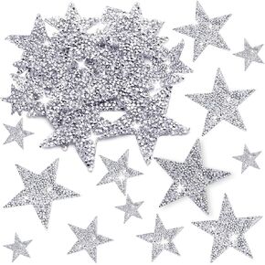 50 PCS الحديد على بقع النجوم ، حديد النجوم الراين على البقع ، الحديد على بقع للملابس للقبعات ، اللمعان راينستون لاصق ، بقع النجوم الحديد على بقع لأحذية الجينز الأكياس