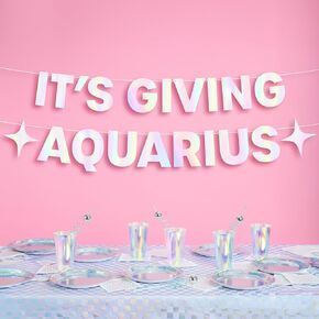 xo, Fetti It's Giving Aquarius Banner - Iridescent Foil Banner | 5 Ft. | Zodiac Birthday Sign, Horoscope Bachelorette Party Background, Astrology Bday Decorations