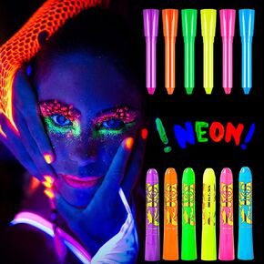 6PCS Glow in The Dark Face Paint Crayons UV Neon sign Halloween Carnival Night glow makeup Paint - Safe, Washable,