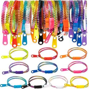 OuMuaMua Fidget Toys Zipper Bracelets for Kids 20 Pieces Rainbow Color Bulk Sensory Party Favor Friendship Bracelets for Boys Girls Kids Easter Basket Stuffers Christmas Gifts Fidget Bracelets