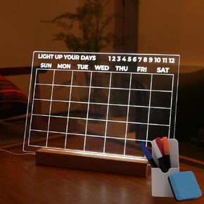 White LED Dry Erase Monthly Calendar, 13x9, USB-Powered Light Up Whiteboard, Includes 4 Markers & Eraser, Monthly Planner, Productivity Tracker, Home & Office Calendar