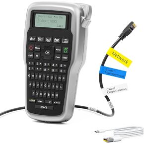 Label Maker, E1000 Industrial Label Maker with QWERTY Keyboard USB-C Power for Network Cable Wire Office Home Organization, Portable Handheld Label Maker Labeler Multiple Fonts Icons Easy to Use