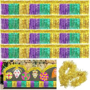 Crowye 10 Pcs Mardi Gras Parade Float Decorations Mardi Gras Car Decorations with Metallic Foil Fringe Curtains Tinsel Garland for Car Vehicle Golf Bus Festival Party Decor