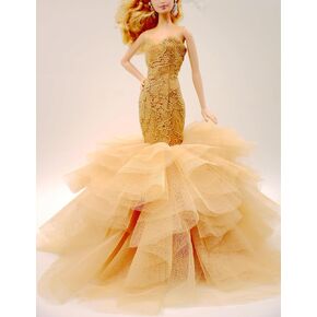 Handmade Classic Golden Embroidery Mermaid Dress Wedding Gowns Fit for 12" Fashion Doll & Doll's not Included